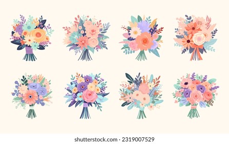 Wedding bouquet flowers for decorative element, pastel color, invitation card, birthday