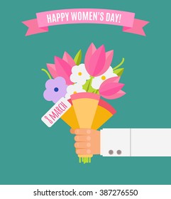 Wedding bouquet flowers vector illustration. Happy women's day. Beautiful wedding congratulation bouquet isolated on background. Wedding bouquet flat style. Wedding flowers isolated vector