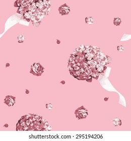 Wedding bouquets and roses. Bridal seamless pattern. Vector illustration