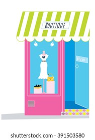 Wedding Boutique shop exterior illustration. Boutique window shopping.  vector shopping. 