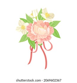 Wedding Boutonniere As Floral Decoration Worn On The Lapel Closeup Vector Illustration