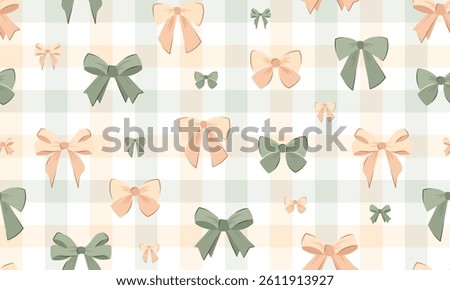wedding bow seamless pattern with olive peach bows and silk ribbons. symbol of the fight against breast cancer, femininity, happy birthday pattern, party, celebration, gift, repeat, printable, check