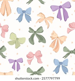 wedding bow  seamless pattern with pink, colorful bows and silk ribbons. symbol of the fight against breast cancer, femininity, happy birthday seamless pattern