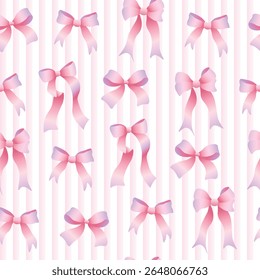 wedding bow seamless pattern with pink, peach bows and silk ribbons. symbol of the fight against breast cancer, femininity, happy birthday seamless pattern, watercolor effect, celebration, party