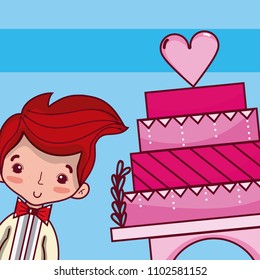 Wedding boyfriend with cake