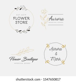 Wedding branding or floral logo set collection. Circle and squared elegant borders with floral elements. Vector isolated illustration.