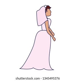 Wedding bride cartoon blue lines