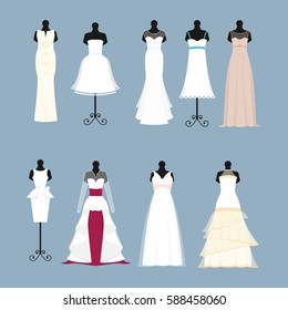Wedding bride dress elegance style celebration vector illustration.