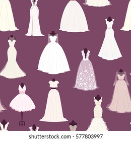 Wedding bride dress vector seamless pattern