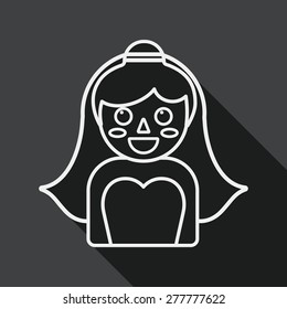 wedding bride flat icon with long shadow, line icon