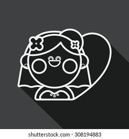 wedding bride flat icon with long shadow, line icon