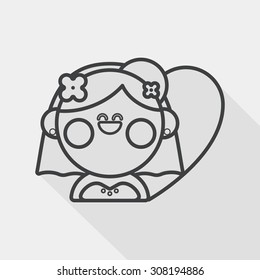 wedding bride flat icon with long shadow, line icon