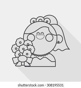 wedding bride flat icon with long shadow, line icon