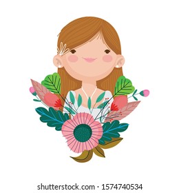 wedding bride flowers foliage floral decoration cartoon vector illustration