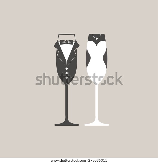 Wedding Bride Groom Champagne Flutes Glasses Stock Vector Royalty