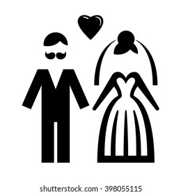 Wedding. Bride and groom icon. Vector illustration.