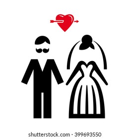 Wedding. Bride and groom icon. Vector illustration.