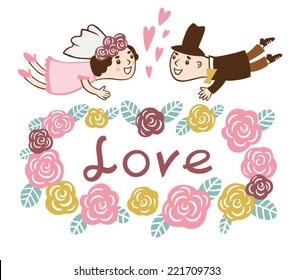 Wedding. The bride and groom and the inscription "love."