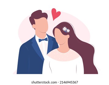 Wedding. The bride and groom.  Loving beautiful couple. Vector illustration 