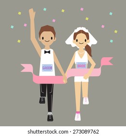 Wedding, Bride and Groom Runner Wearing Marathon illustration vector