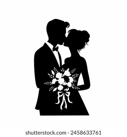 wedding bride and groom stand and kiss silhouette design. Suitable for wedding partai cover banner invitation