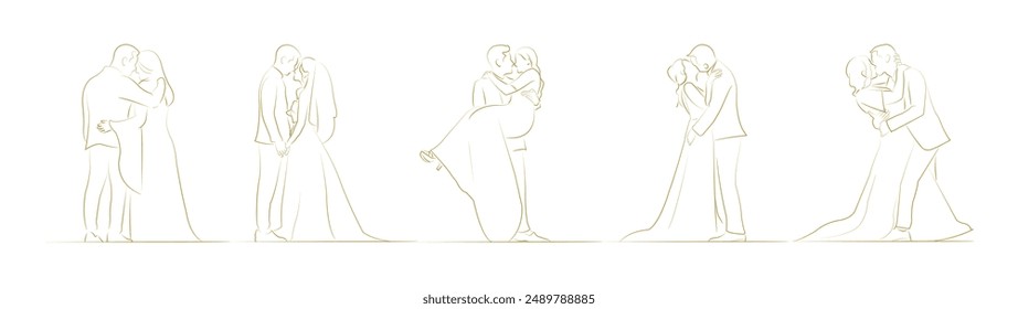 Wedding Bride and Groom Vector Art in different poses