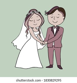 Wedding. Bride and groom. vector illustration with funny people on a wedding theme. Color wedding illustration.