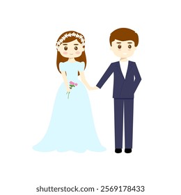 Wedding bride and groom vector illustration . A couple celebrating wedding day 