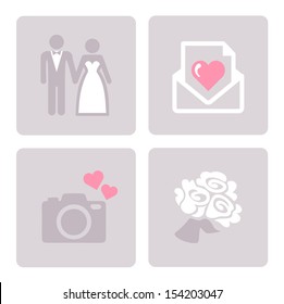 Wedding, bride and groom - web icons set. 