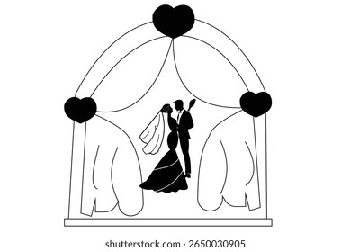Conjunto de ícone de Noiva de Casamento. Noiva casamento casamento amor celebração. Silhuetas de casal de noivos. Mulher com um vestido de noiva.