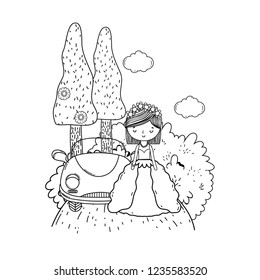 Wedding bride and vintage car black and white