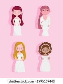 wedding brides cartoon character set