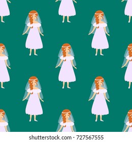Wedding brides character vector illustration seamless pattern girl white ceremony dress