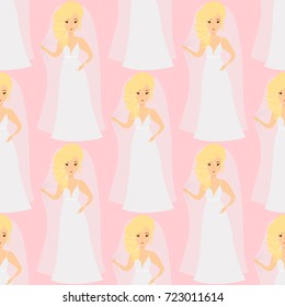 Wedding brides characters vector illustration celebration marriage fashion woman seamless pattern girl white ceremony dress