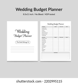 Wedding Budget Planner Checklist KDP Interior printable design important notes Vector illustration