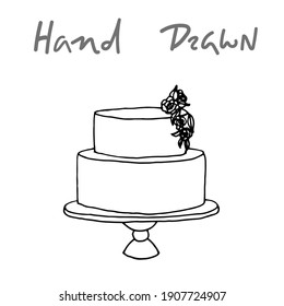 wedding bunk smooth cake with roses on a high stand. vector hand drawn wedding dessert icon