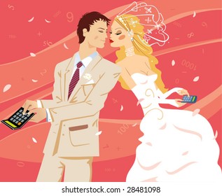 Wedding by calculation. Vector illustration. 