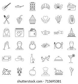 Wedding cafe icons set. Outline style of 36 wedding cafe vector icons for web isolated on white background