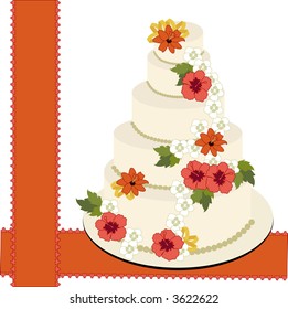 wedding cake 3 different  flowers vector