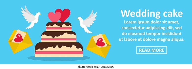 Wedding cake banner horizontal concept. Flat illustration of wedding cake banner horizontal vector concept for web