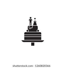 Wedding cake black vector concept icon. Wedding cake flat illustration, sign