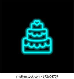 Wedding cake blue glowing neon ui ux icon. Glowing sign logo vector