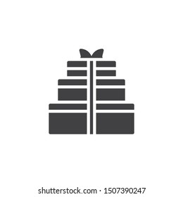 Wedding cake box with bow vector icon. filled flat sign for mobile concept and web design. Birthday gift box with ribbon glyph icon. Symbol, logo illustration. Vector graphics