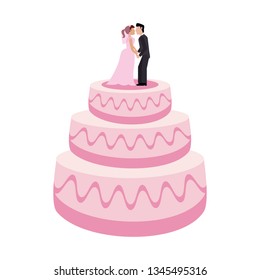 Wedding cake with bride and groom dummies