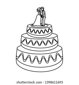 Wedding cake with bride and groom dummies in black and white
