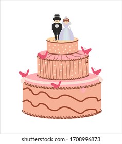  Wedding cake with bride and groom figures on top