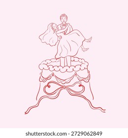 Hochzeitstorte Braut und Bräutigam Topper Illustration
