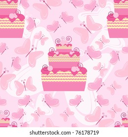 Wedding cake and butterfly seamless pattern