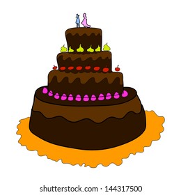 wedding cake cartoon hand-drawn illustration