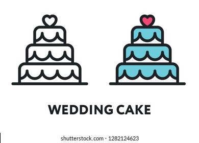 Wedding Cake Celebration Dessert. Vector Flat Line Stroke Icon.